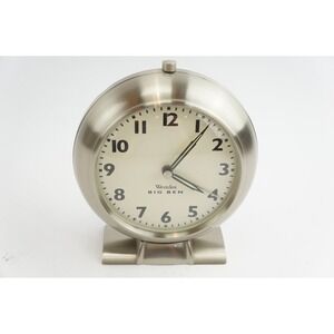 Westclox Big Ben Alarm Clock Silver Brushed Metal Battery Powered VGC Works